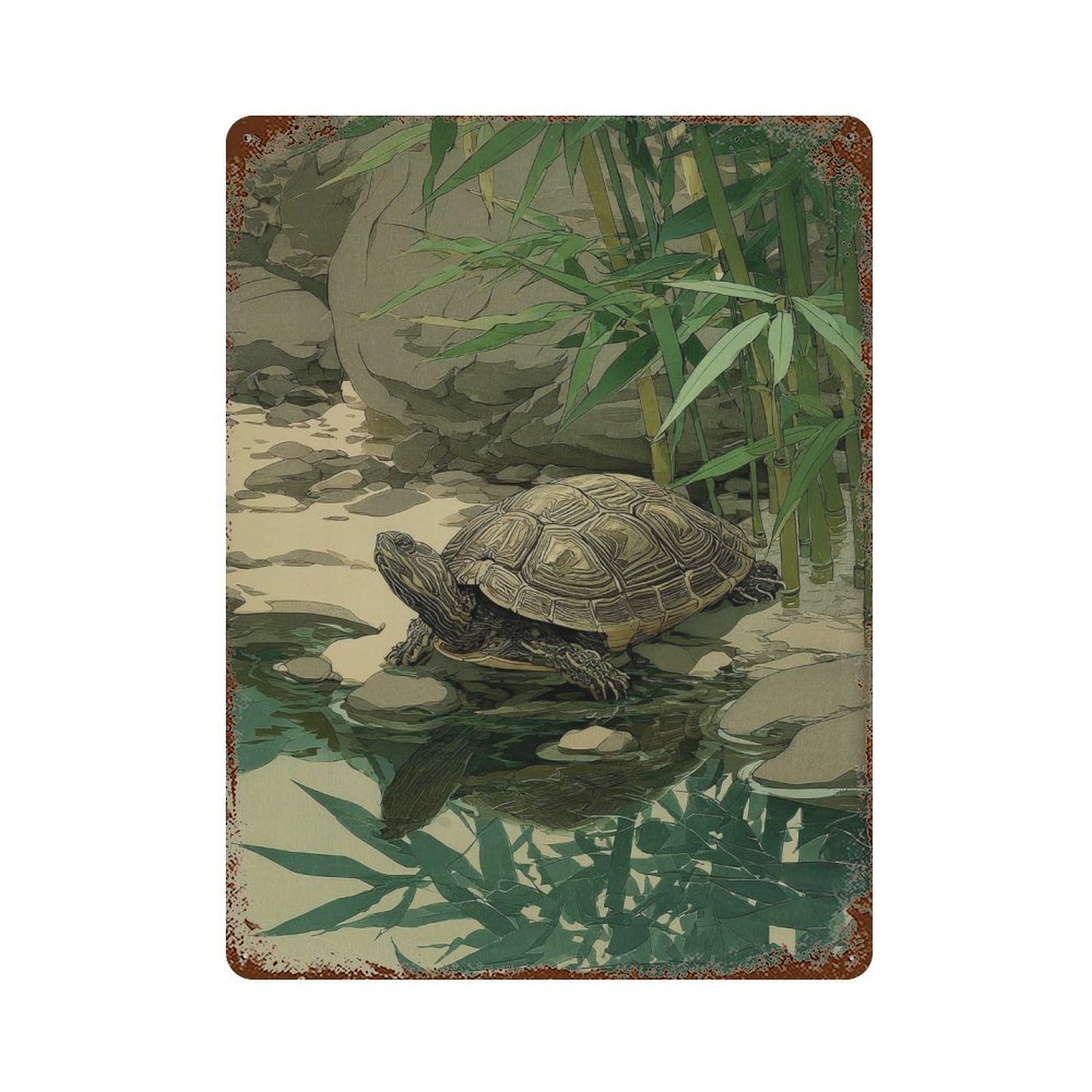 xiaoxiaoshen Turtle. Japanese Woodblock Nature Illustration Wall Decor Art Metal Tin Poster Modern Home Decor Art Home Bar Shop Decorations Vintage Sign 40x30cm