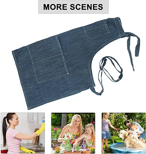 Miniatura 7 de CACHIL Delantal de mezclilla con 5 bolsillos para cocinar cocinas