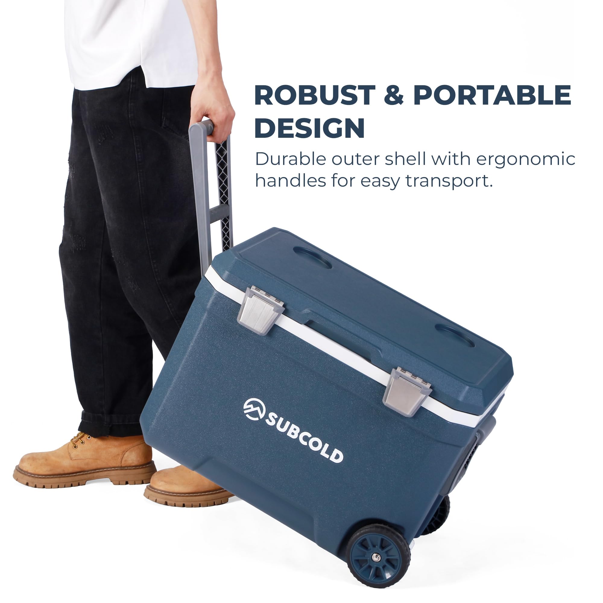 Subcold MOBI45 - Borsa frigo con ruote, grande, isolata, 45 l, con manici e scarico, refrigeratore per viaggi, auto, campeggio e attività all'aperto, rimane fresco per 3 giorni, isolamento in schiuma