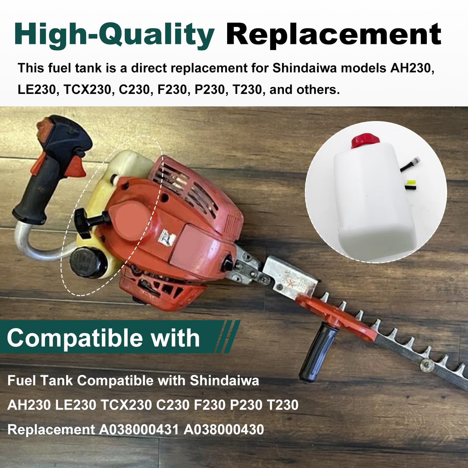 Serbatoio carburante compatibile con Shindaiwa AH230, LE230, TCX230, C230, F230, T230, P230 - Ricambio per A038000431, A038000430