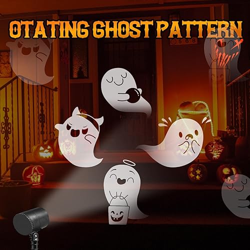 Miniatura 7 de Decoración LED de Halloween, proyector giratorio de fantasma, luces de estaca para patio, luz nocturna de paisaje para interiores y exteriores, para