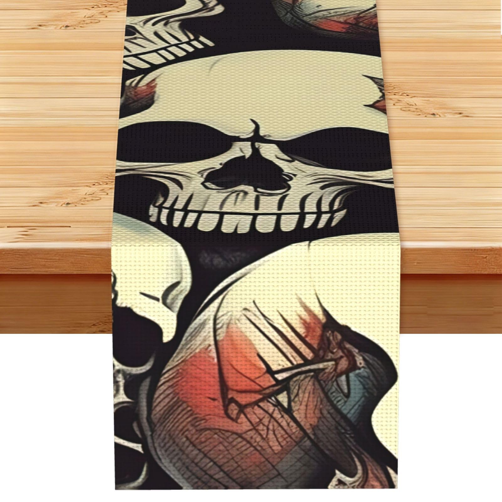 Skull Skeleton Print Table Runner for Home Hotel Dining Kitchen Party Indoor Outdoor Decor,13x72 Inch
