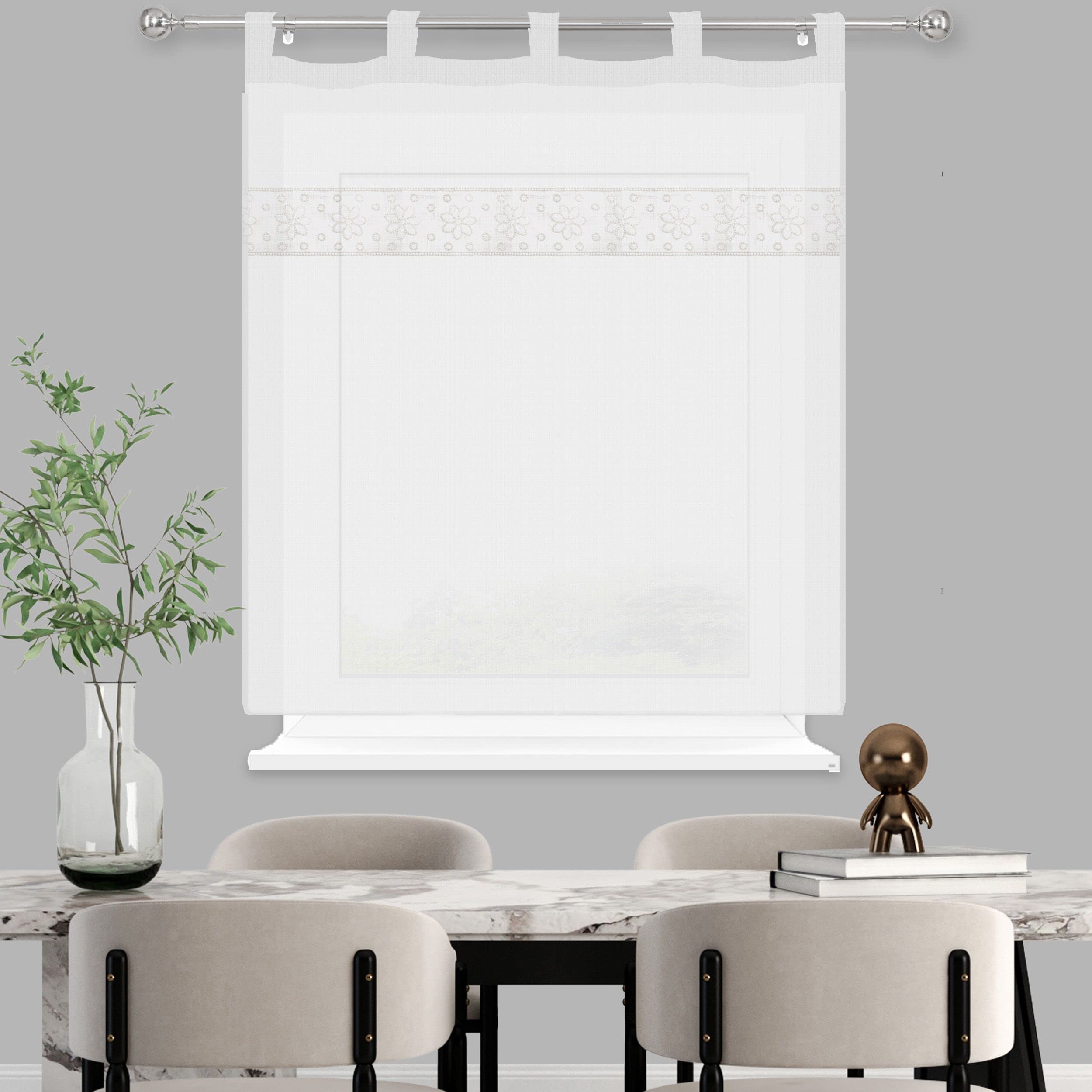 HOMEYA - Cortina Cocina Translúcida 100x140cm - Visillo Transparente Estampado para Ventana, Marco de Puerta - 1 Unidades