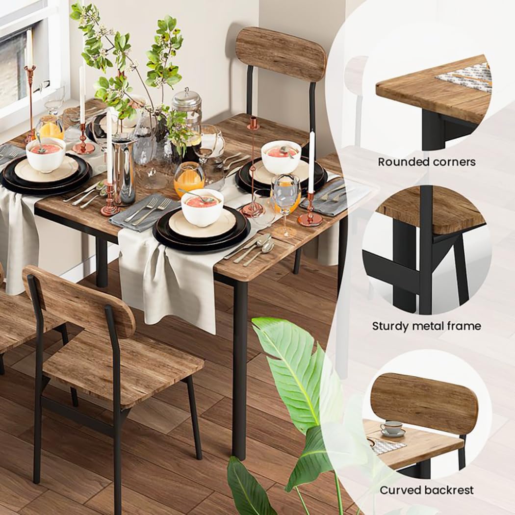 Kitchen Dining Table Set for 4, Modern Rectangular 5 Piece Dining Room Table and Chairs Set, Brown Wooden Metal Table Set for Family Dinner, Party, Afternoon Tea and Work (Oval) image 3 of 8 B0CT8LZVCQ