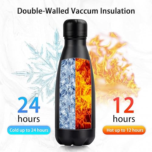 Miniatura 2 de Botella de agua aislada, paquete de 2 botellas de agua de acero inoxidable de 9 onzas con tapa con pajilla, botellas de agua deportivas de metal