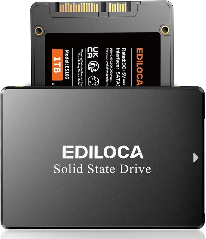 Ediloca 1TB SSD Internal Solid State Drive 2.5" SATA III 6Gb/s, 550MB/s Read Speed 3D TLC NAND, 1TB SATA SSD PC/Laptop Upgrade, Shock-Resistant & Drop-Proof(ES106)