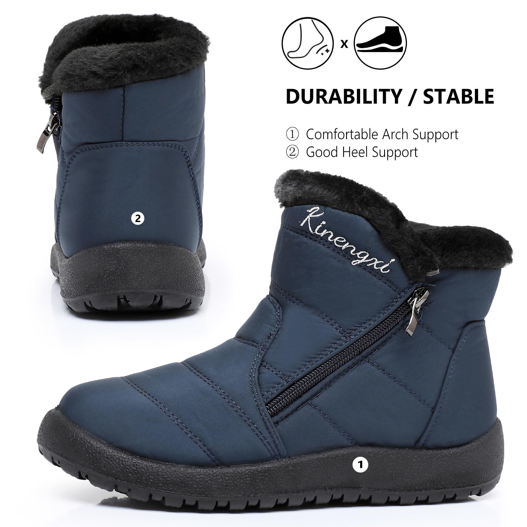 Bottes de Neige Femme Chaude Bottines Hiver | Fourrure Doublure, Légères, Confortables, Antidérapantes, Tige courte, Fermeture à glissière