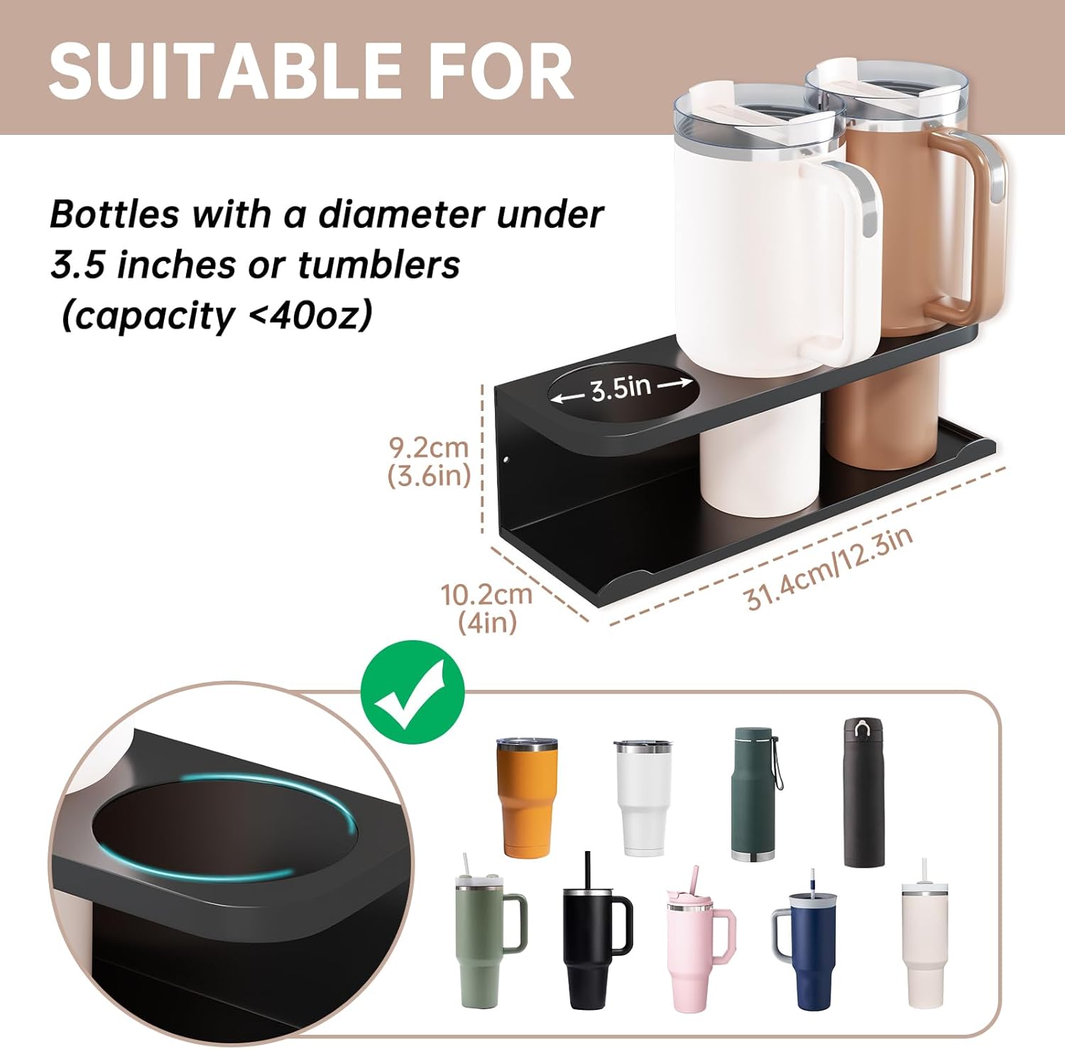 Magnetic Fridge Holder for Stanley Cup 30/40 oz, Magnetic Water Bottle Organizer Rack for Refrigerator Heavy Duty Tumbler Storage Shelf Magnet Accessories, No Drilling, Metal (2Pcs * 4-Cup Holder)