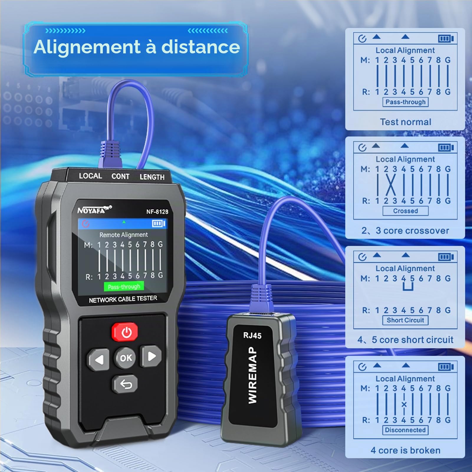Testeur de câbles réseau, testeur de câbles Ethernet pour CAT5 et CAT6, traceur de câbles avec port RJ45