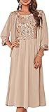GRACE KARIN Wedding Guest Dress Mother of The Bride Dresses Two Piece Formal Sequin Dress with Jacket Tea Length 2025 Champagne Medium