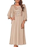 Wedding Guest Dress Mother of The Bride Dresses Two Piece Formal Sequin Dress with Jacket Tea Length 2025