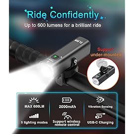 TOWILD CL600 Bike Lights for Night Riding,Compatible with Garmin/GoPro Mount,600 Lumen Bike Headlight,2000mAh Rechargeable Battery,Waterproof Bike Front Light for Commuter Cyclists-Fits All Bikes