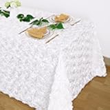Fanqisi White Tablecloth 50x102 Inches Rosette Wedding Tablecloth Party Table Decor Rectangle Satin Floral Table Cover for Baby Shower Decorations