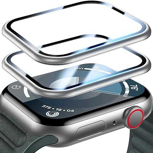 Uyiton Paquete de 2 protectores de pantalla para Apple Watch Series 87 de 1.614 in, fuerte absorción Marco de aleación de titanio + vidrio templado