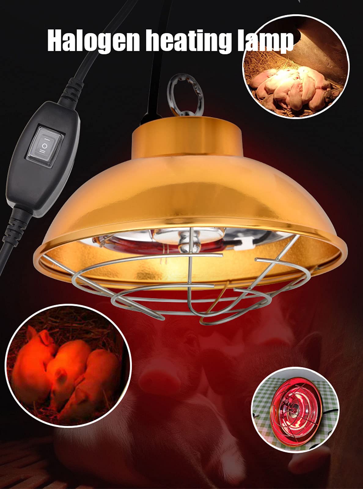 Lámpara de Calor para Cachorros Pollitos, lámpara de Calentamiento infrarroja de 220v para corderos, criadoras, Patos, lámpara de Calor para Aves de Corral con Tubo halógeno y Cadena (L)