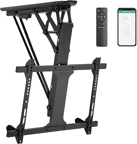 Mount-It! Soporte eléctrico de techo para TV con control remoto y controlador de aplicación, soporte de techo inclinado abatible motorizado para