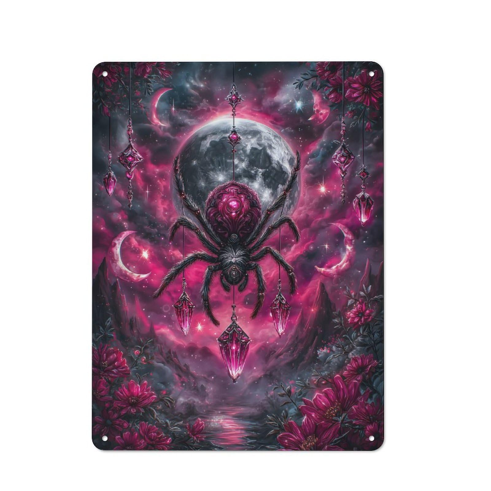 Junmoney Spider With Jewels In Pink Landscape Vintage Tin Sign 40X30cm With For Kitchen Or Home Bar, For Retro Home Interiors, For Cafés, Pubs And Restaurants