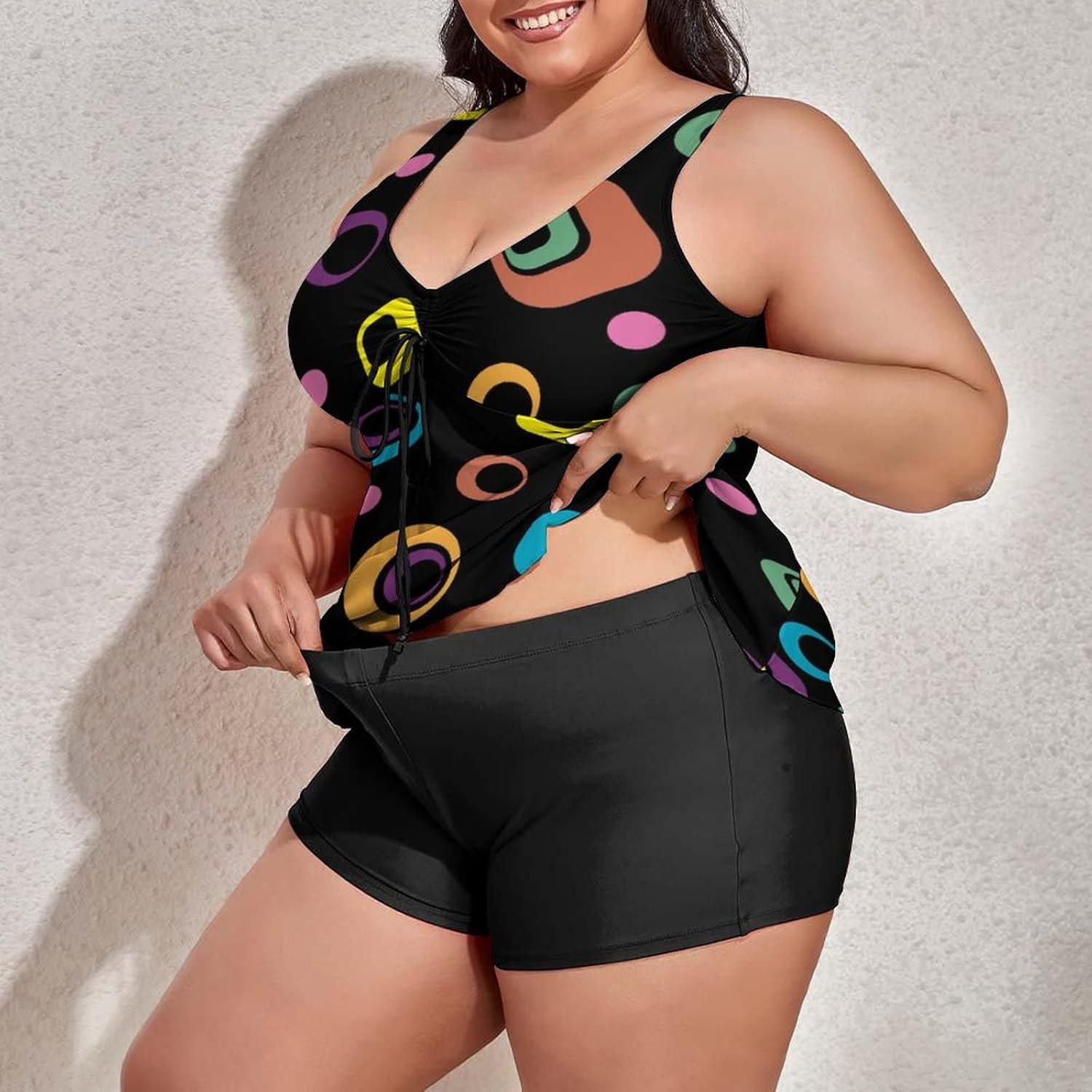 Women's Plus Size Tankini Swimsuits Abstract Colorful Design Two Piece Swim Dress Bathing Suit with Top/Boyshorts Tummy Control Swimwear Spring Summer Flower