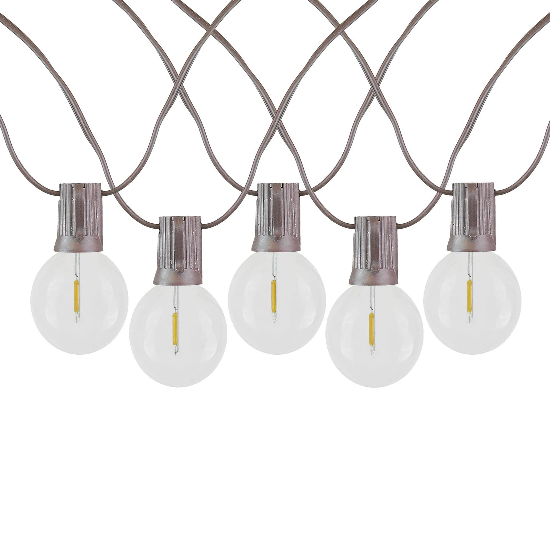 Novelty Lights 25 stóp G40 LED struny dziedzińca z 25 żarówkami, ciepły biały, odporny na warunki atmosferyczne i odporny na wstrząsy wymienne plastikowe żarówki, brązowy drut