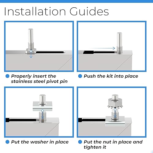 Miniatura 6 de Piezas de pasador de pivote para puerta de ducha con tuerca hexagonal y arandela, reemplazo de pivote de acero inoxidable para puertas de ducha