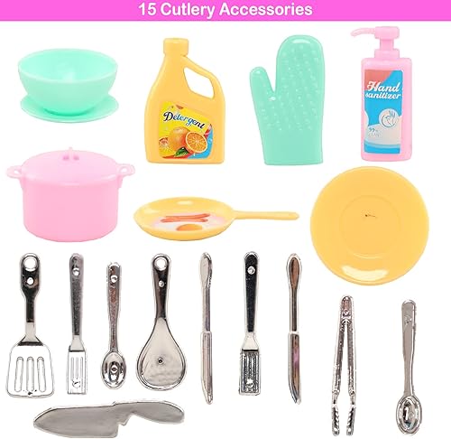 Miniatura 6 de 40 piezas de ropa y trajes para muñecas, 6 pantalones, 10 zapatos, 15 accesorios de maquillaje y 9 accesorios de vajilla para muñecas de 11.5