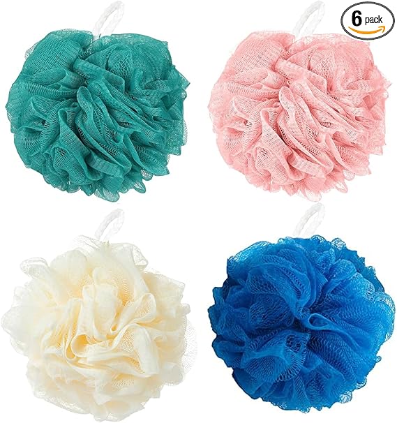 Loofah Sponge Shower Loofahs Bath Sponges Mesh Balls for Women Men Bathing Accessories Body Wash Back Scrubber 50g Soft Pouf Body Scrubber Loofahs Puff Pack, Exfoliate, Cleanse, Soothe Skin (4 4olors)