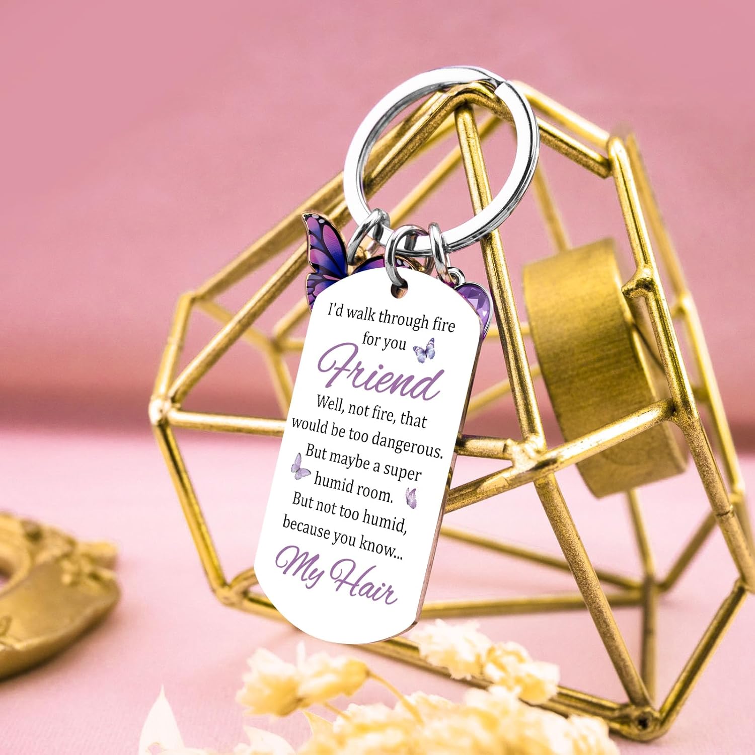 Ibiwe Friendship Keychain for Women Friends Bestfriend Birthday Gifts Funny Keychain Bestie Gift Small Mothers Day for Friends Purple Butterfly - Image 4