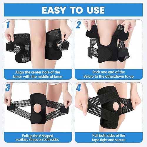 Miniatura 6 de Rodillera con estabilizadores laterales para aliviar el dolor de rodilla, soporte de compresión ajustable con malla de aire transpirable para