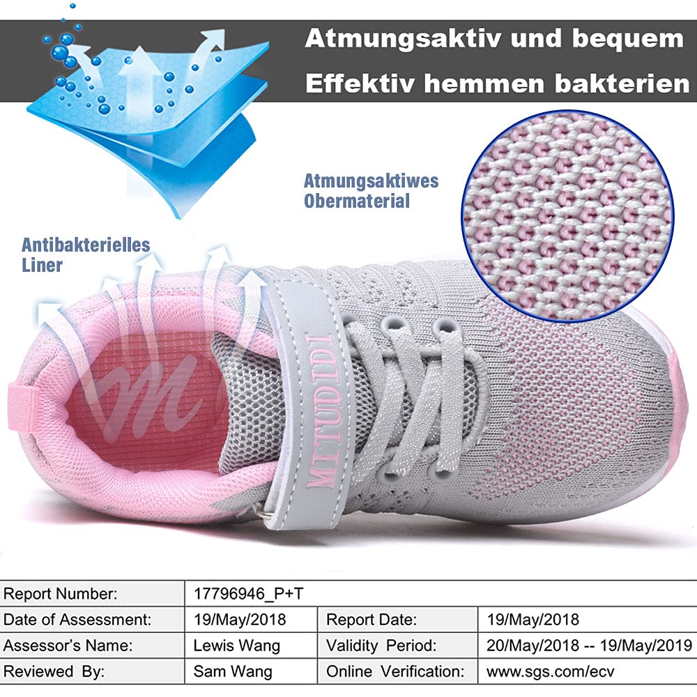 Ragazze Scarpe Ginnastica Bambine Formatori Ragazzi Scarpe Corsa Bambino Scarpe Sportive Running Bimbo Tennis Scarpe Indoor Bambini Scarpe Fitness Basket Sneakers Leggero Unisex Grigio Rosa