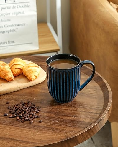 Miniatura 2 de Hasense Taza de café de cerámica de 20 onzas, taza de café grande con asa grande, taza de té acanalada para café, cacao, fácil de sostener, boda,