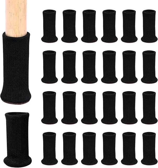 Ezprotekt 24 PCS Chair Socks High Elastic Floor Protectors Non Slip Chair Leg Feet Socks Covers Furniture Caps Set, Fit Diameter from 1" to 2",Knitted Furniture Pads ,Black