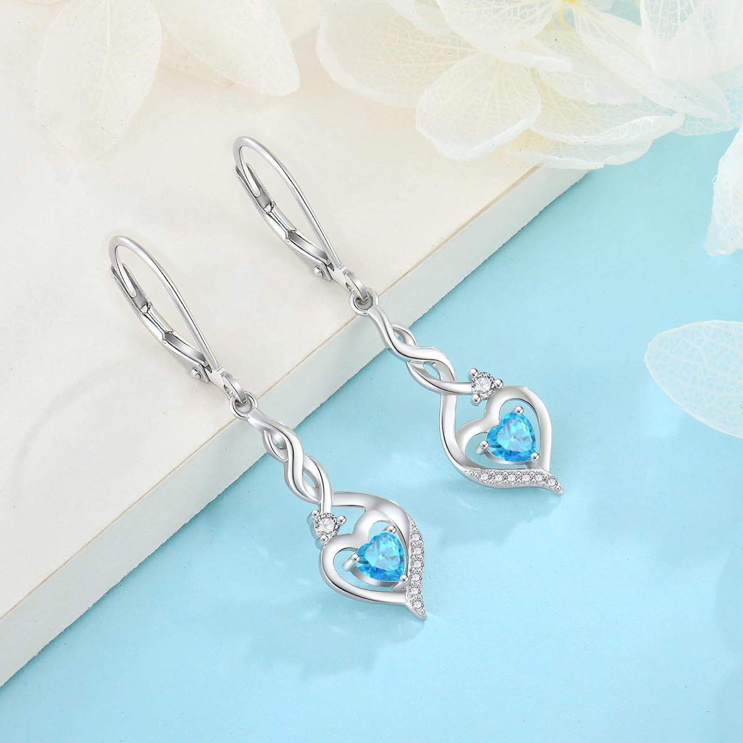 Infinity Dangle Drop Earrings for Women 925 Sterling Silver Heart Leverback Twisted Earrings with Birthstone Jewelry Gifts for Her - Image 5