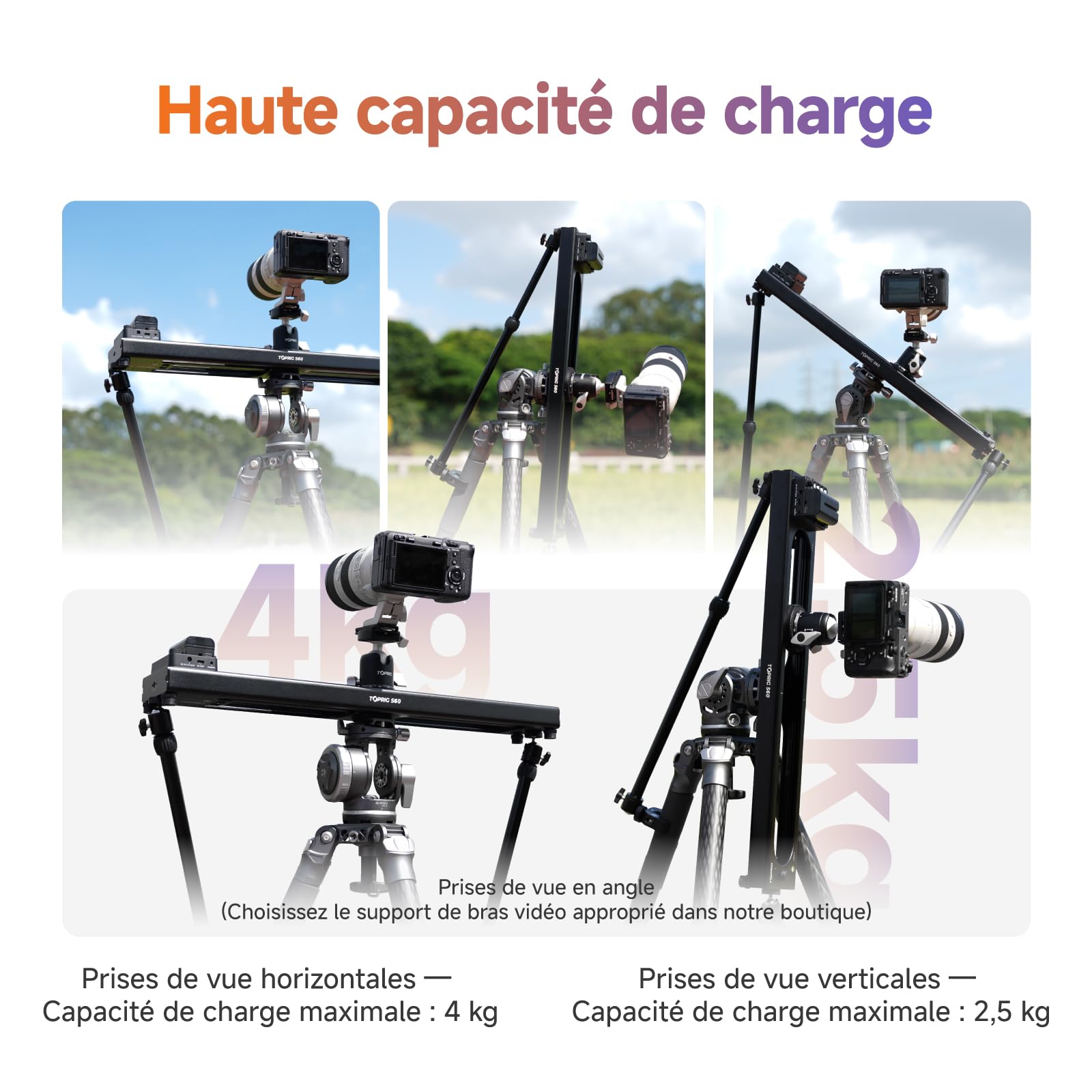 Toprig 23.6"/60cm Slider Motorisé pour Appareil Photo – Rail de Caméra avec Moteur sans Balais, Contrôle Bluetooth, Time-Lapse, Points A/B, Charge 4kg, Silencieux – pour Vidéo Professionnelle, Cinéma