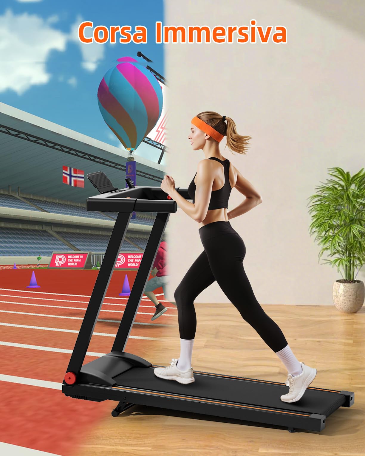 Superun Tapis Roulant Pieghevole, Motore 3,0 CV, Inclinazione 5%, Velocità 12 km/h, Area Corsa 100×42 cm, Portata 136 kg, Controllo APP, Programmi HIIT e MIIT per Uso Domestico