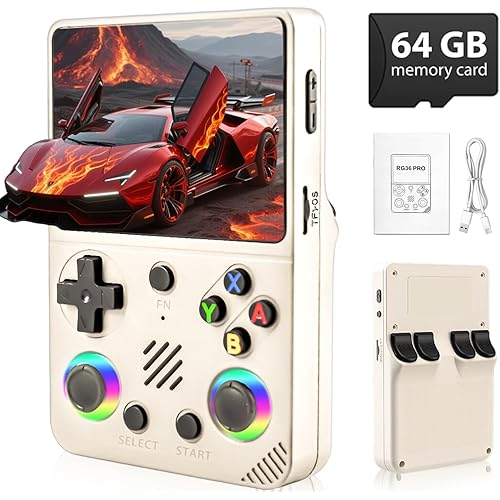 RG36PRO Retro Handheld Game Console - Open Source System,3.5"IPS Screen,30,000+ Classic Games,64G TF card, 3000mAh Battery,Portable Console for Teen or Partner-Gift for Christmas -White