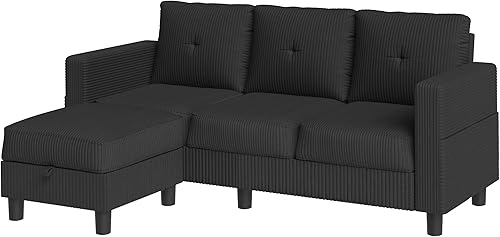 Miniatura 8 de JY QAQA Sofá modular convertible con sofá de 3 asientos, sofá otomano en forma de L con tela de lino moderna para sala de estar pequeña, apartamento