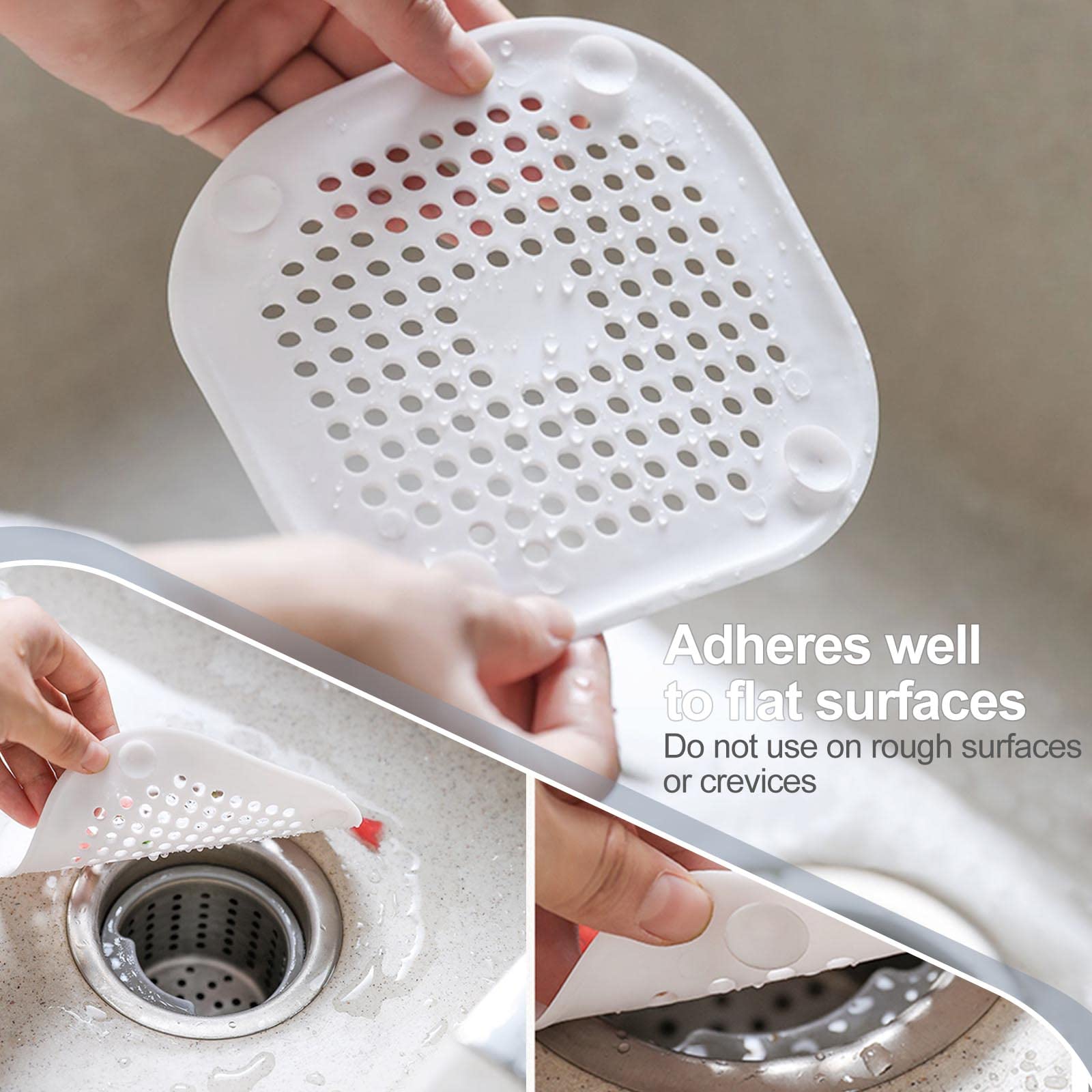 BSGP 3er-Set Abfluss-Schutz – Silikon-Abflusssieb Für Bad, Dusche, Küche (ca. 13x13 Cm) – Rutschfest Mit Saugnäpfen