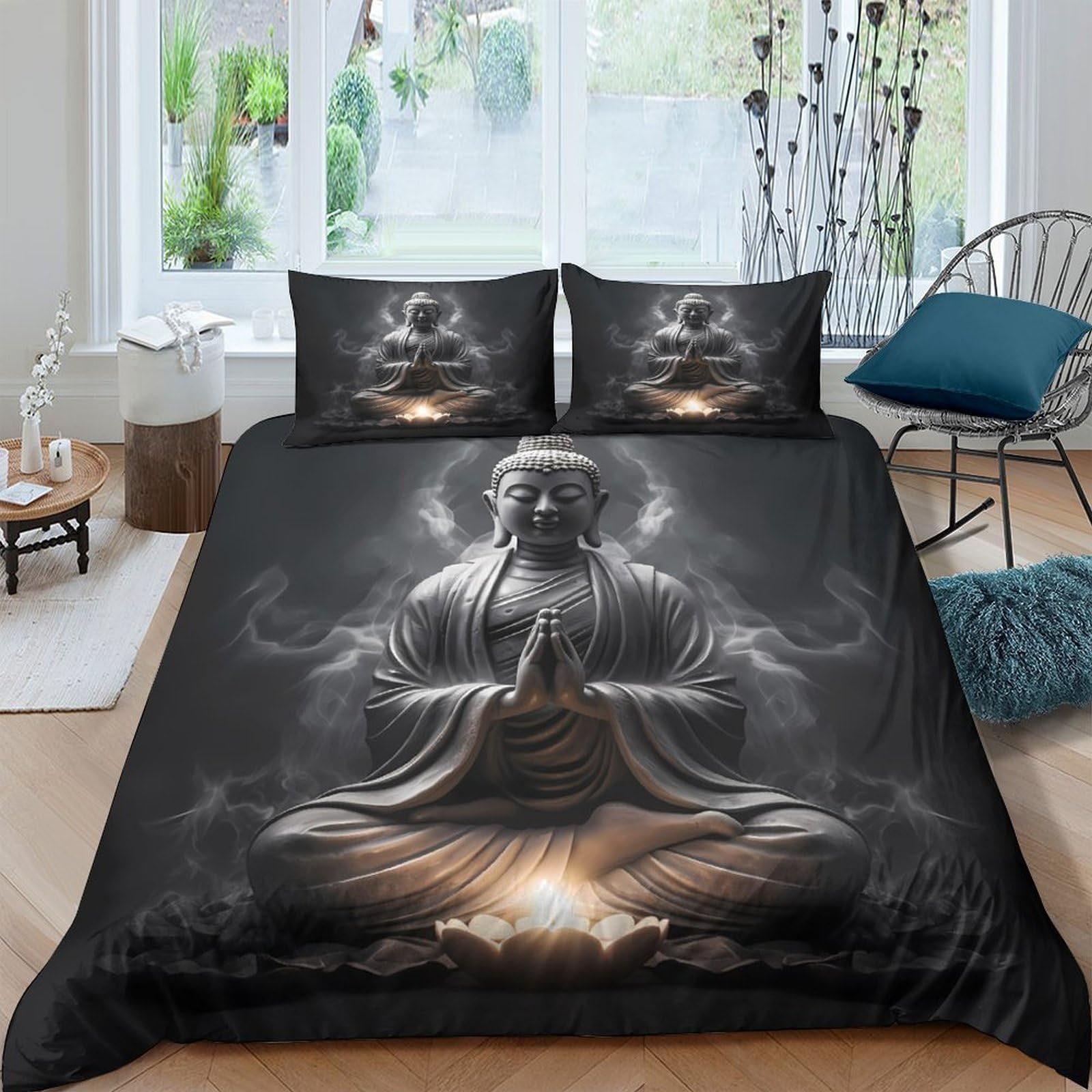 Ctjqhvkz Style-10 3D Printed Buddha Zen Fitted Sheet Microfiber Black Meditation Art Bed Cover For Bedroom Dorm Room Décor Mattress Protection Single（135X200cm）