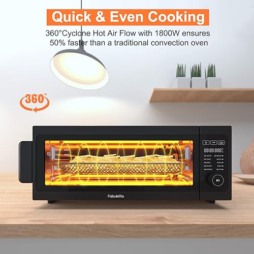 Miniatura 3 de Combo de horno tostador y freidora de aire, horno de convección de encimera 10 en 1, 1800 W, capacidad abatible para espacio de almacenamiento,