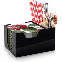 Bar Napkin Holder Caddy for 5x5 with 2 Compartments Acrylic Bar Caddy Napkin & Straw Holder Black Cocktail Napkin Holder Bar Organizer Holds Napkins Straws Toothpicks for Coffee Bar 7 x 5.5 4 Inch