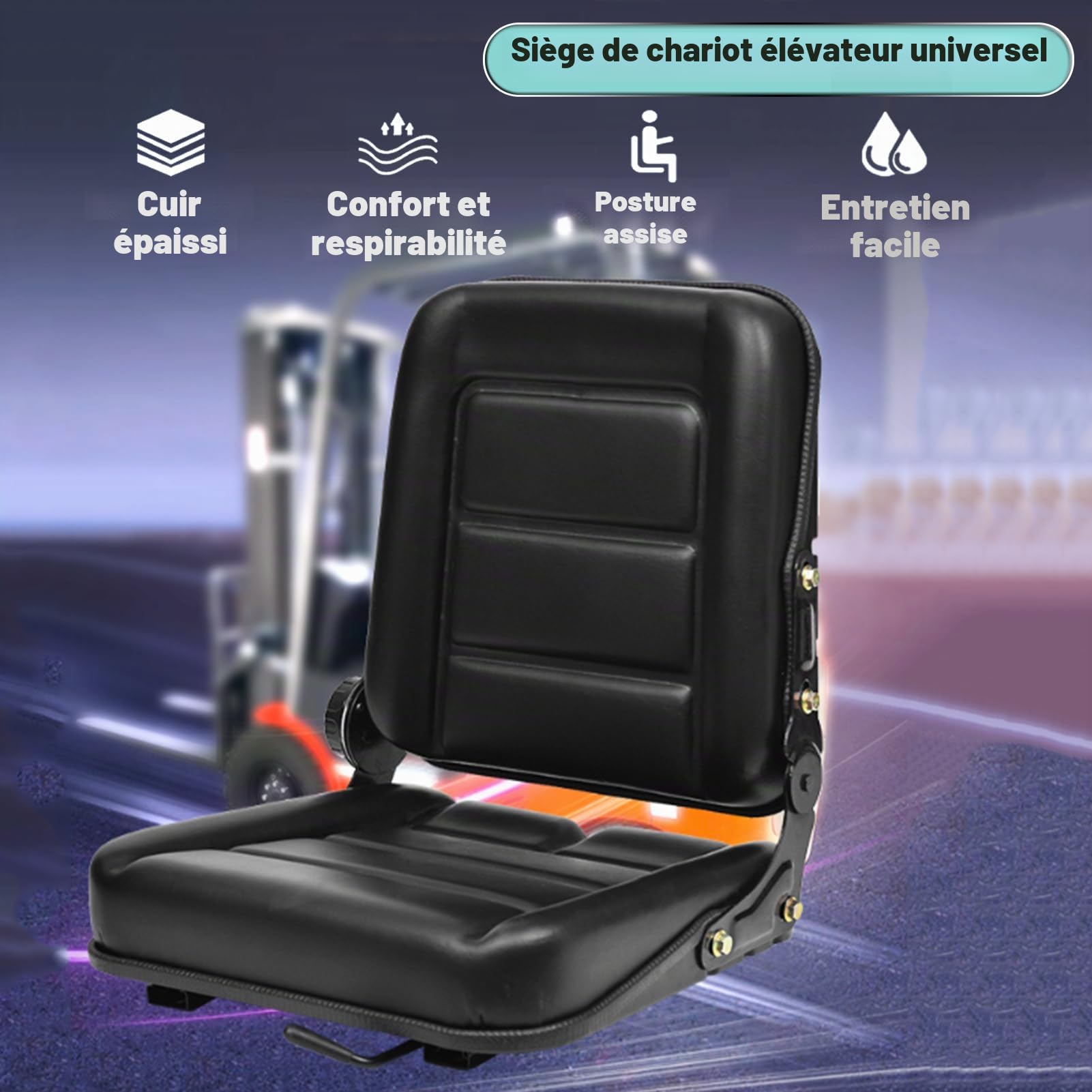 Siège Universel de Chariot élévateur, Siège de Tracteur avec Dossier Réglable Rail Coulissant Micro-interrupteur, Siège en Cuir Artificiel pour Véhicules Agricoles