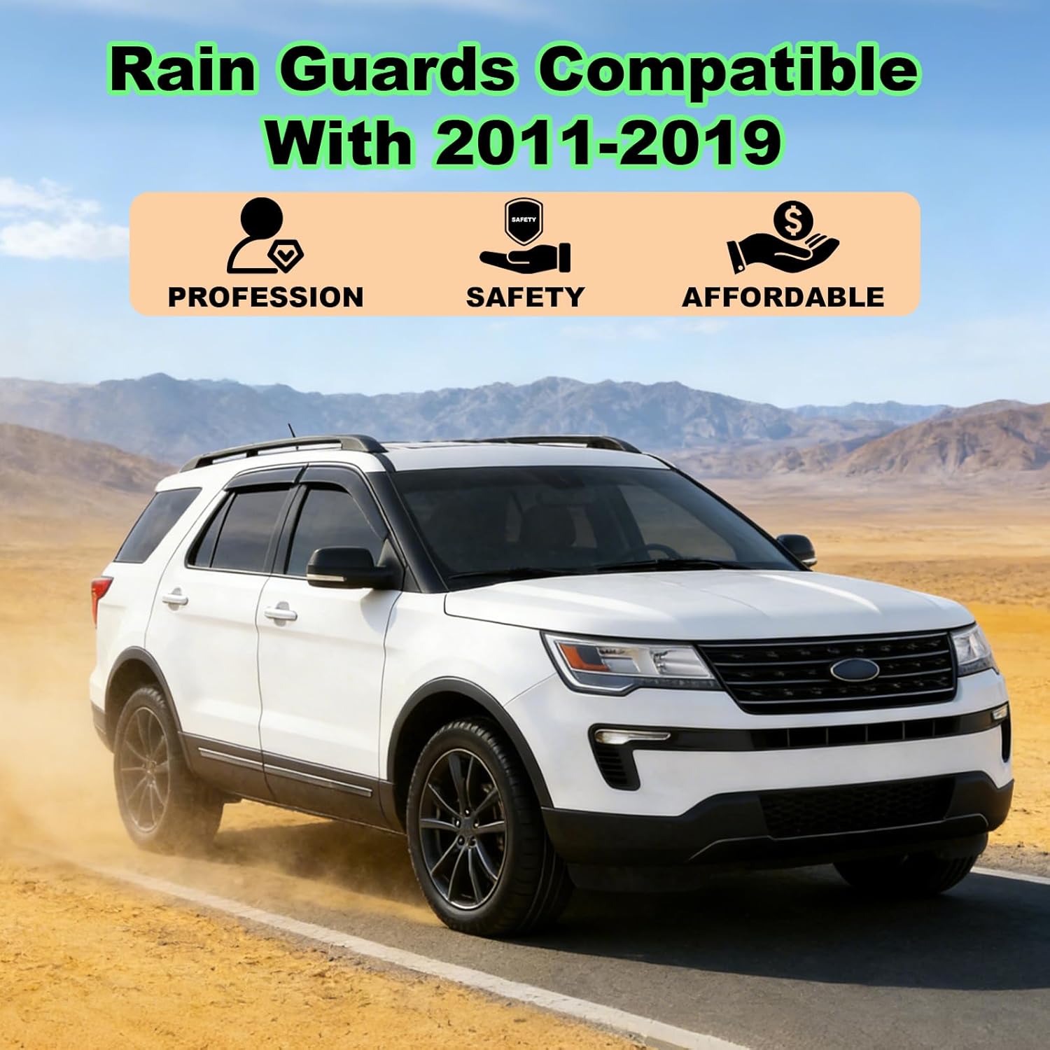 Window Visor for 2011-2019 Ford Explorer 2017 Accessories Out-Channel Rain Guards for Car Windows Deflectors for Fresh Air Rain Snow Protection (for 11-19)