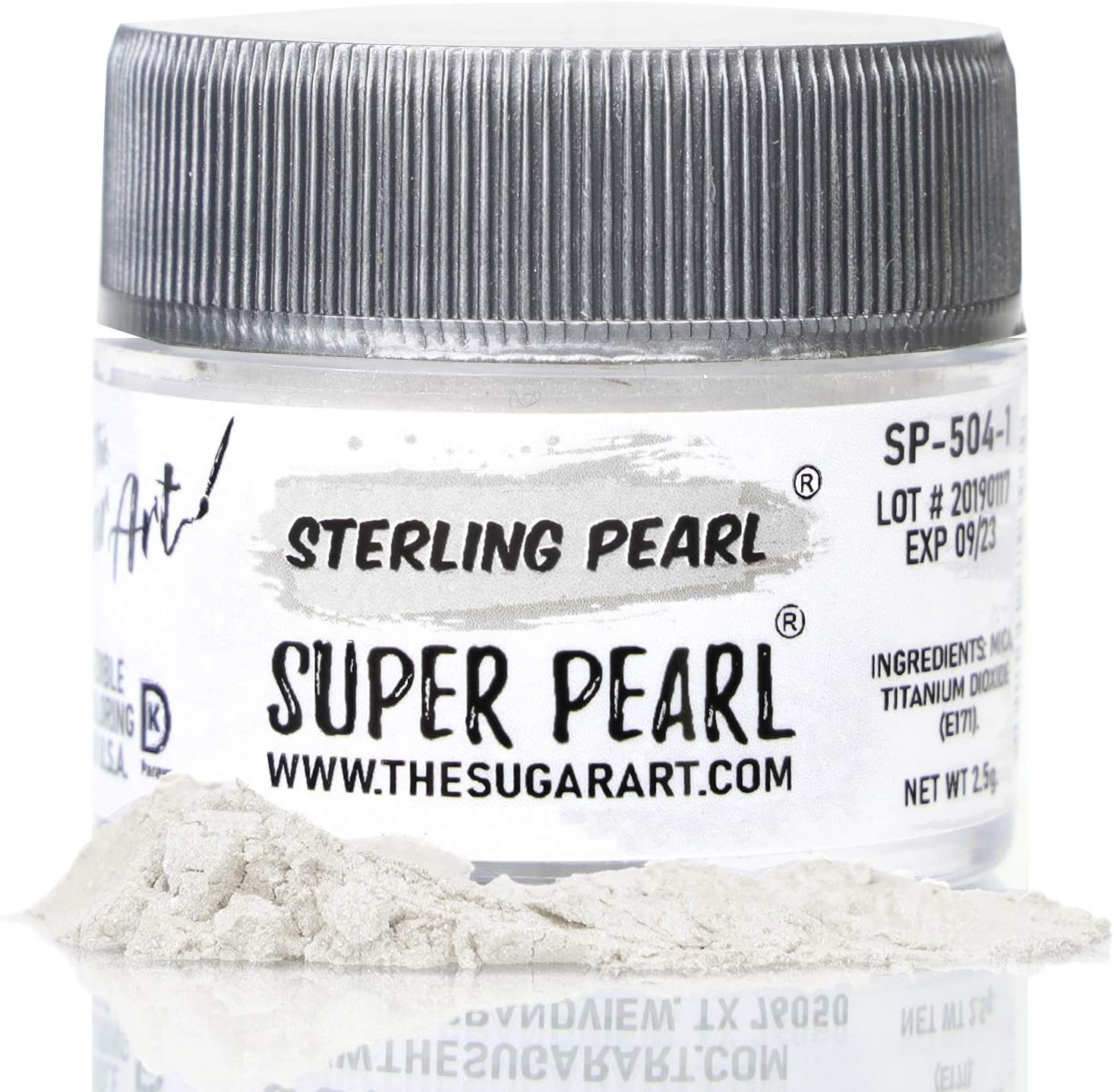 The Sugar Art - Sterling Pearl - Edible Shimmer Powder For Decorating Cakes, Cupcakes, Cake Pops, & More - Dust on Shine & Luster to Sweets - Kosher, Food-Grade Coloring - Super Pearl - 2.5 grams