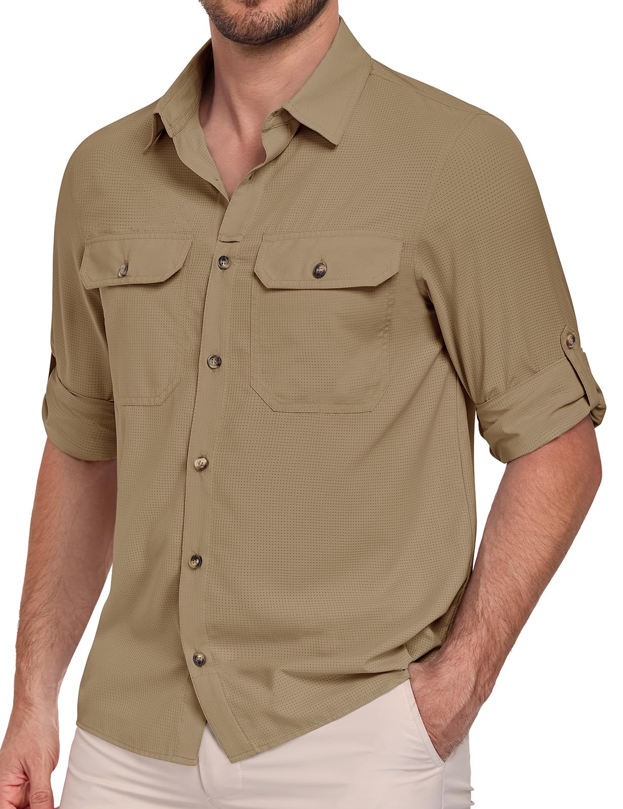 heekpek Hemd Herren UV Shirt Sonnenschutz Langarm Sommerhemd Funktionshemd Atmungsaktive Hemden Für Outdoor Trekking Safari Sports