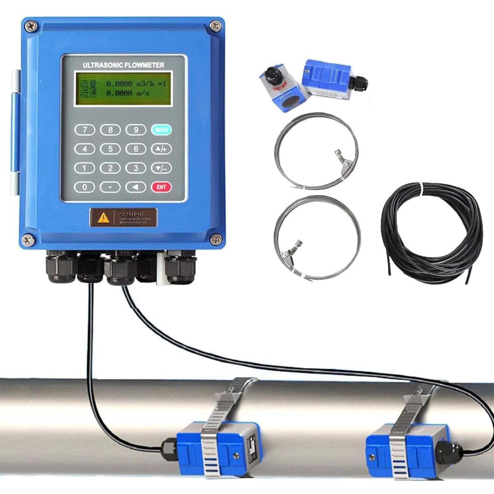 Eiwitany Wall-Mount Flow Meter, Digital Liquid Flowmeter for DN25-6000mm Pipes, Bidirectional Liquid Tester for Accurate Flow Measurement (TL)
