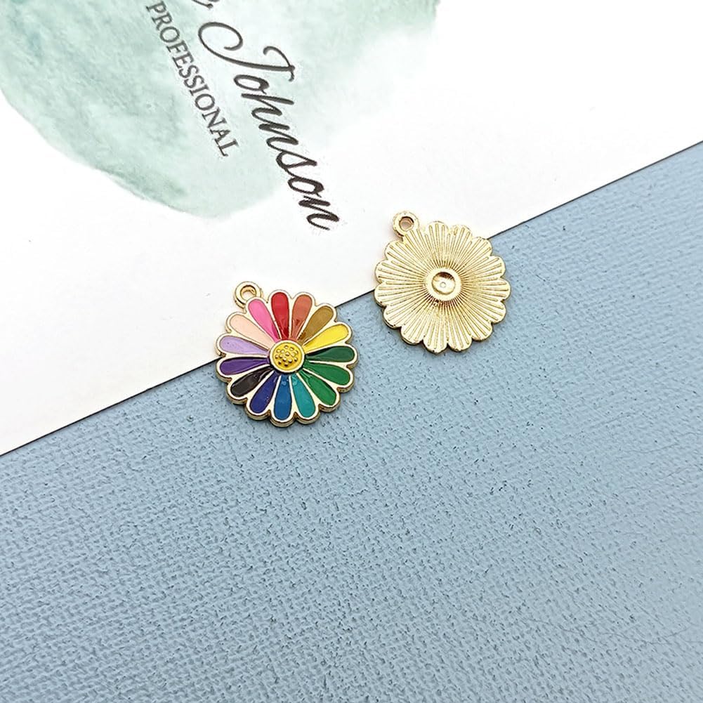 Alloy Enamel Daisy Charms 20 Pcs Chrysanthemum Flower Golden Plated Tiny Pendant Bulk for Jewellery Making and DIY Crafts - Image 3