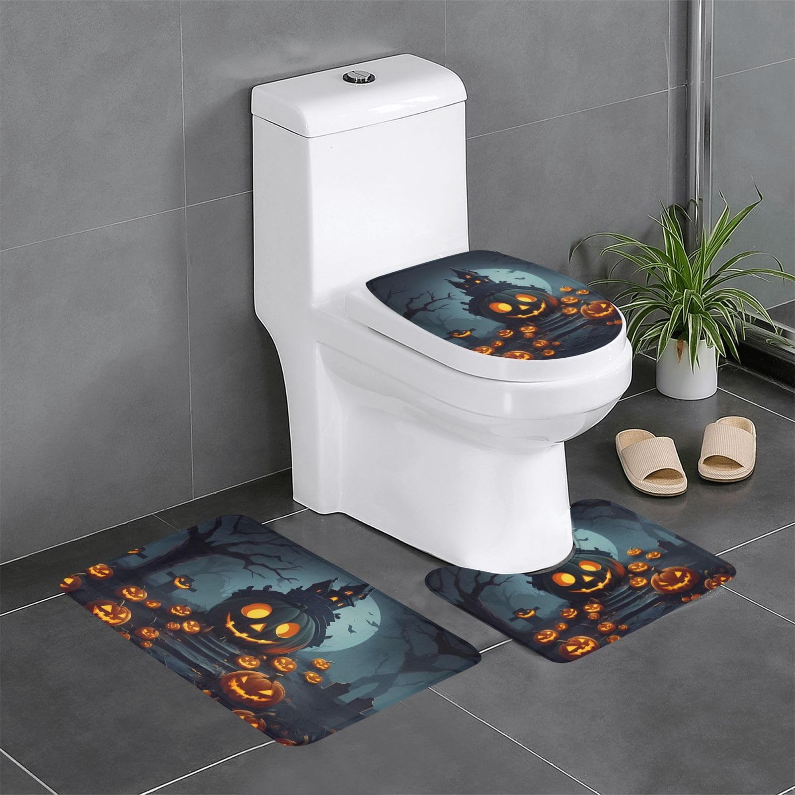 Tapis de salle de bain antidérapant lot de 3 tapis ovale rectangulaire citrouille