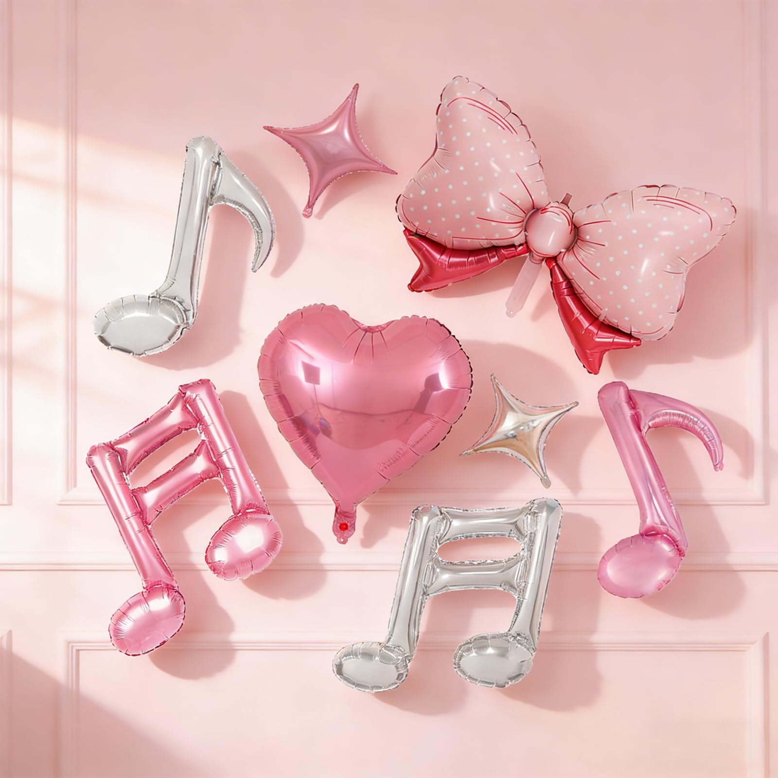 Music Theme Balloons Set - 8PC Elegant Foil Balloons Including Notes, Stars & Bow for Party Decorations - Easy to Inflate & Self-Sealing - Perfect for Birthday, Anniversary & Music Themed Events