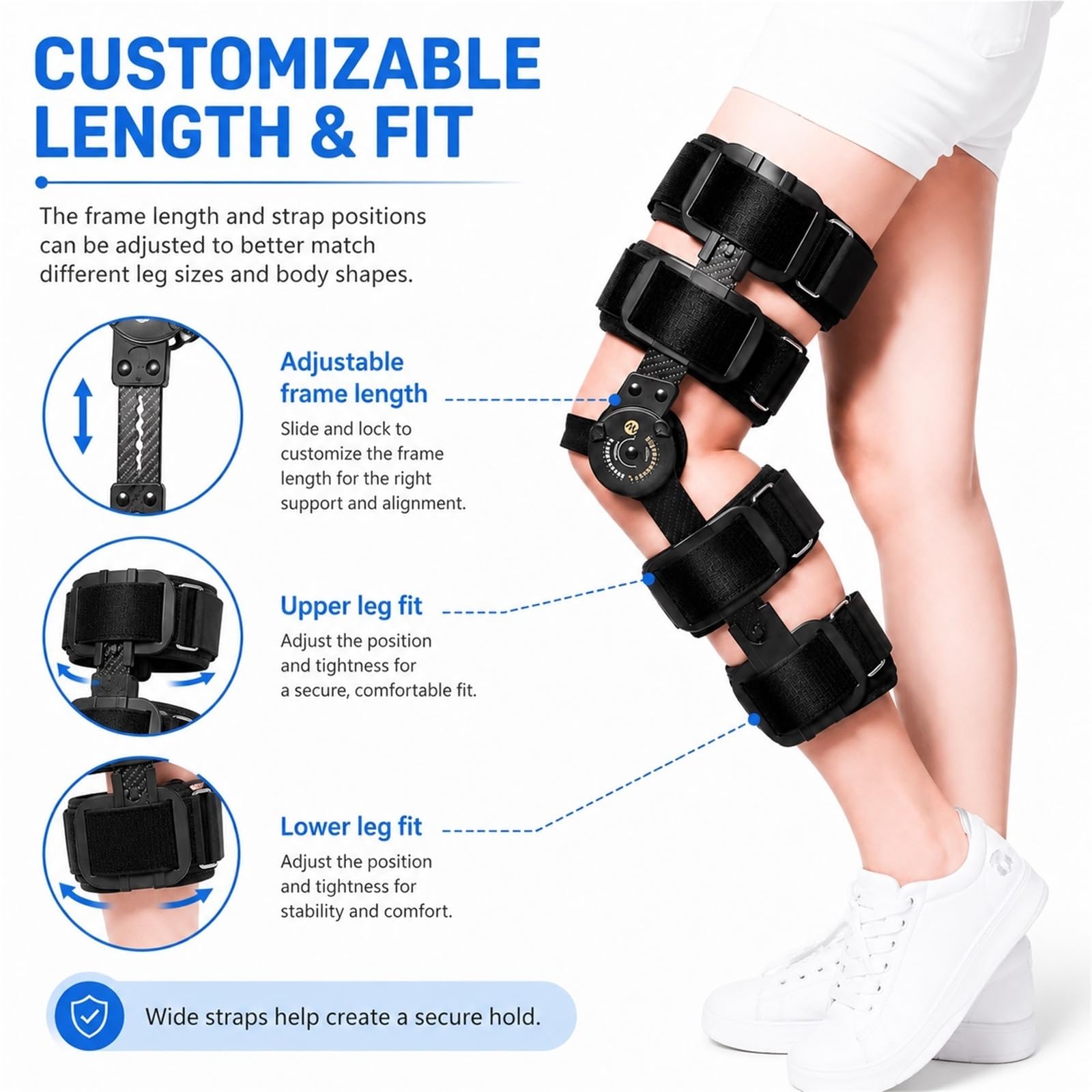 Tutore Ginocchio Articolato Post Operatorio Regolabile per Recupero ACL MCL PCL Supporto Ortopedico Telescopico Stabilizzatore Legamenti per Riabilitazione Post Chirurgia
