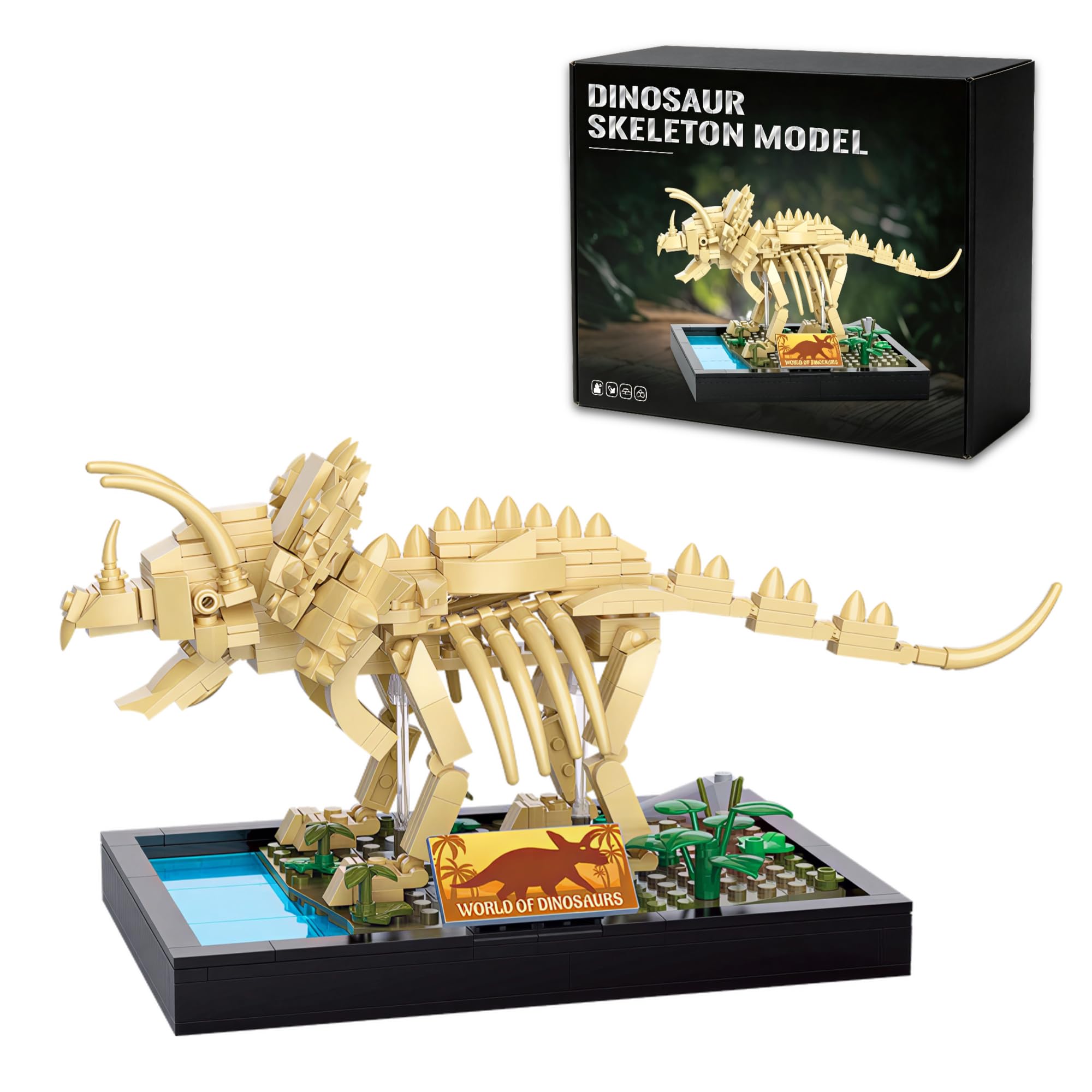 Triceratops Dinosaur Fossil with Habitat Base Building Set